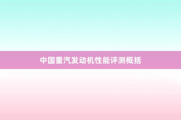 中国重汽发动机性能评测概括